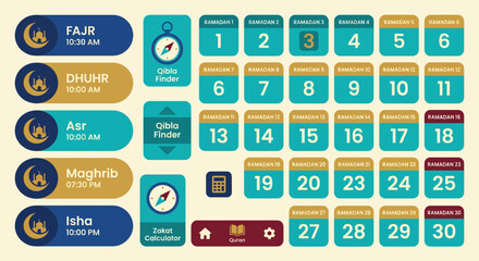 A vibrant Islamic calendar displaying important prayer times and dates for daily devotion and planning