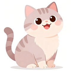 Adorable cartoon cat with happy expression and striped tail