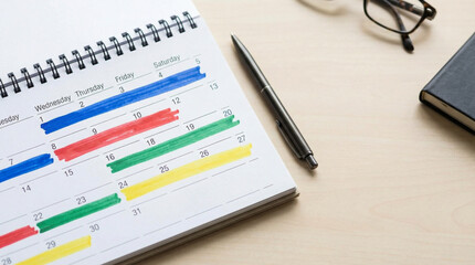 Minimal business calendar with color marks on desk premium stock photo