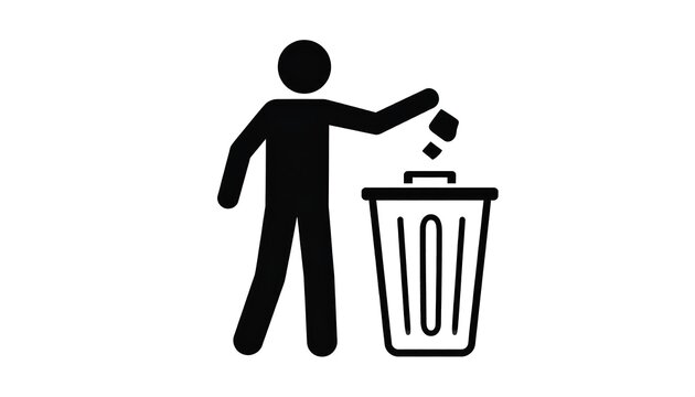 Person throwing trash into a garbage can illustration.
