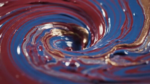 Swirling red with blue, and and gold paint vortex.
