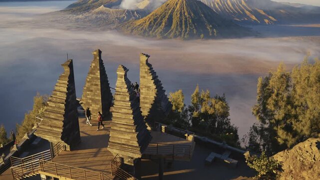 Video Slow motion of Beautiful Bromo Mountain from Seruni Point. Slow motion of Bromo Mountain on sunrise. Slow motion of Bromo Mount on Twilight at Kabupaten Probolinggo, Jawa Timur, Indonesia
