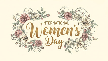 Obraz premium International Womens Day floral wreath with elegant calligraphy a beautiful celebration of female empowerment and equality perfect for greeting cards and social media