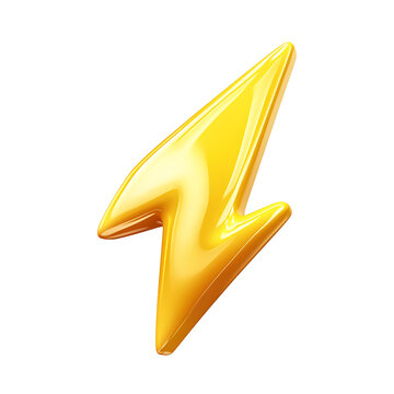 A Cartoon Yellow lightning bolt icon emoji, isolated on a transparent background.