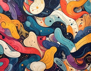 A colorful abstract artwork with swirling shapes