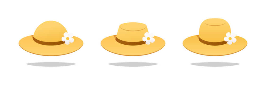 Cute straw spring hat with flower vector isolated on white background.