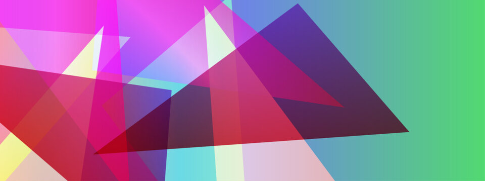 Creative composition of translucent colorful geometric triangles with vibrant gradient mesh overlay