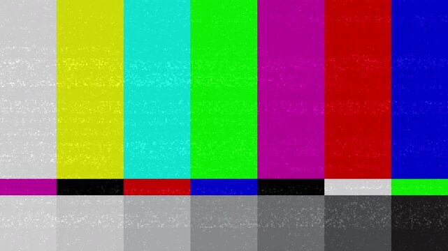 Retro TV color bars with static noise a classic broadcast test pattern for television screens.
