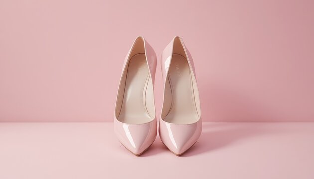 Pink high heels on pink background, women's fashion footwear