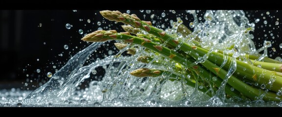 Asparagus bathed in a splash of crystal water