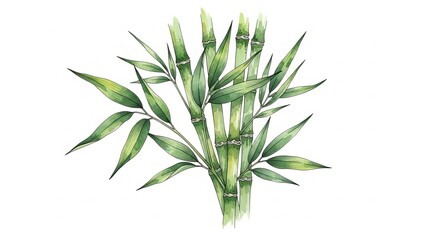 Fototapeta premium Bamboo illustration with lush green leaves depicted from a top view in a natural setting