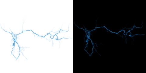 A blue neuron with branches on white and black backgrounds isolated on transparent background