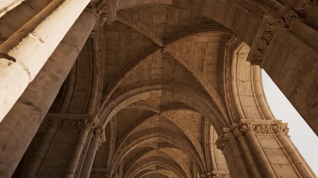 Sunlight Illuminating the Architectural Arches of Jer?nimos Monastery in Lisbon Portugal