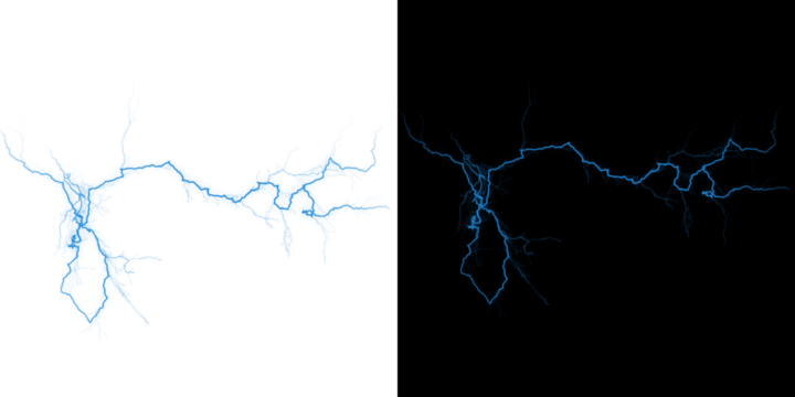A blue neuron with branches on white and black backgrounds isolated on transparent background - Powered by Adobe