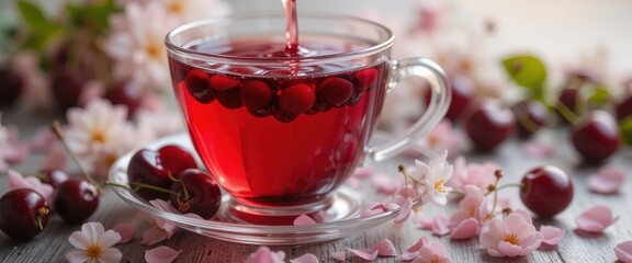 Cherry tea bliss A cup of summer in bloom with blossoms