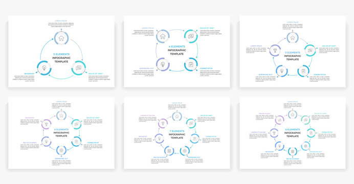 Circle diagram infographic templates set, cycle process, business workflow