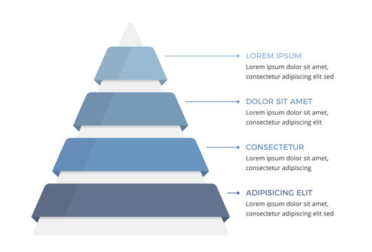 Pyramid diagram with four levels showing hierarchy or process stages, infographic template