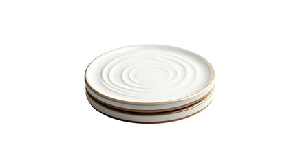 Two white, subtly textured ceramic plates stacked on a black background, minimalist aesthetic