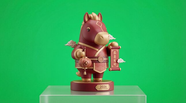 Red Pig Figurine Holding Lucky Banner.