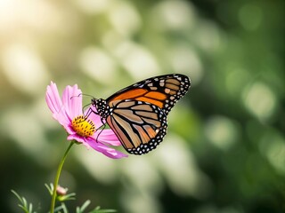 Obraz premium Butterfly on Flower in Green Nature Background