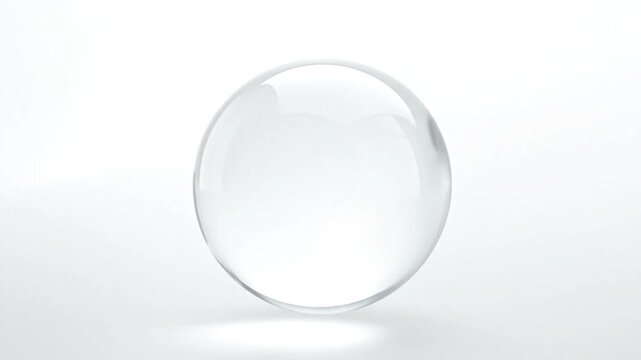 A clear, perfectly round glass sphere floats in front of a neutral white background