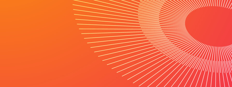 Warm orange gradient background with a white radial line array creating a sense of movement and energy