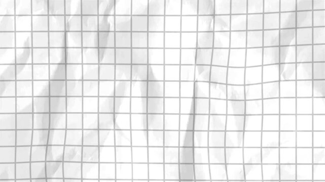 Abstract white crumpled graph paper grid texture background with a stop-motion wrinkled effect loop.