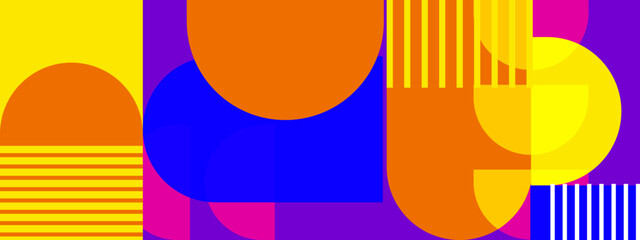 Contemporary abstract art with purple and orange arches combined with yellow square blocks and stripes © SyahCreation