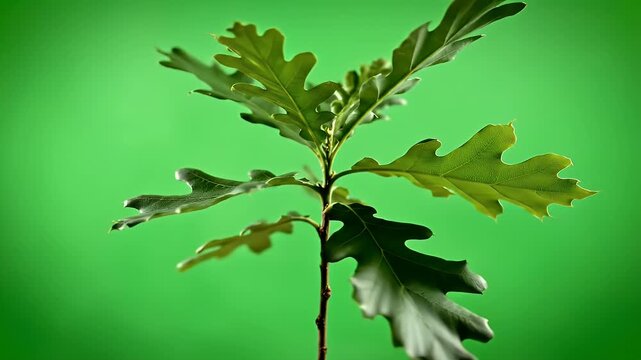 A young oak tree with vibrant green leaves against a bright, solid backdrop.