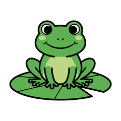 Obraz premium Cartoon Frog Sitting on Leaf.