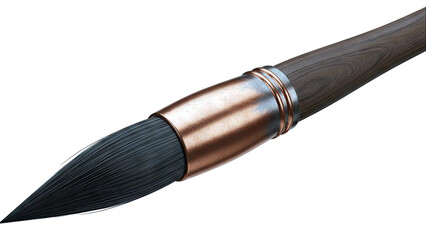 Close-up of a fine art paintbrush with wooden handle and copper ferrule