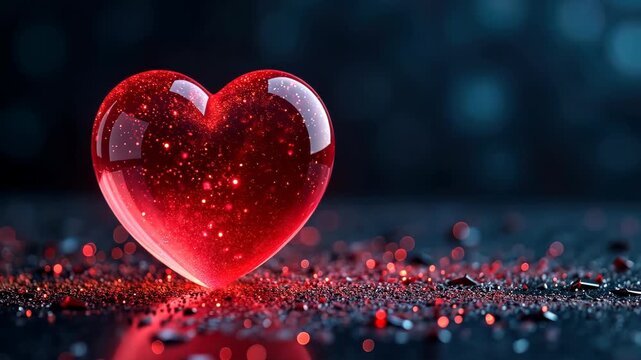 Faceted crystal heart with a red glow, surrounded by soft bokeh lights, creating a warm and romantic atmosphere