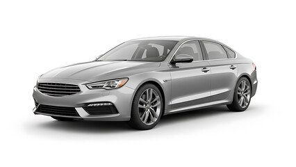 Obraz premium Modern Silver Sedan Car Isolated on White Background – Premium Luxury Automobile 3D Render
