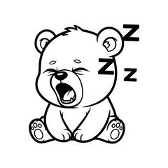 Obraz premium Cute Cartoon Bear Yawns and Sleeps.