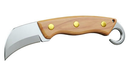 Curved Blade Knife with Wooden Handle and Hook