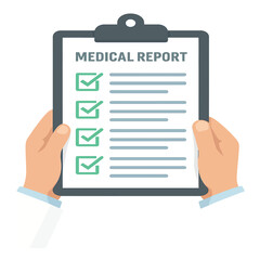 Doctor's hands holding a clipboard with a medical checklist, symbolizing healthcare report documentation and professional care isolated white background