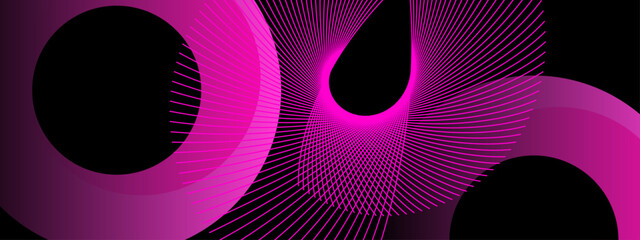 Vibrant magenta pink thin lines forming a radiant spiral and circular overlay on dark background © SyahCreation