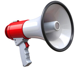 Modern red and white megaphone isolated on transparent background