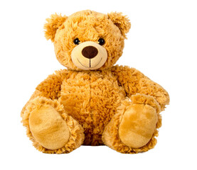 Fototapeta premium adorable cuddly brown teddy bear sitting with a friendly smile on transparent background