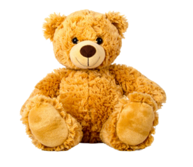 adorable cuddly brown teddy bear sitting with a friendly smile on transparent background