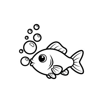 Simple Line Drawing of a Fish Swimming.
