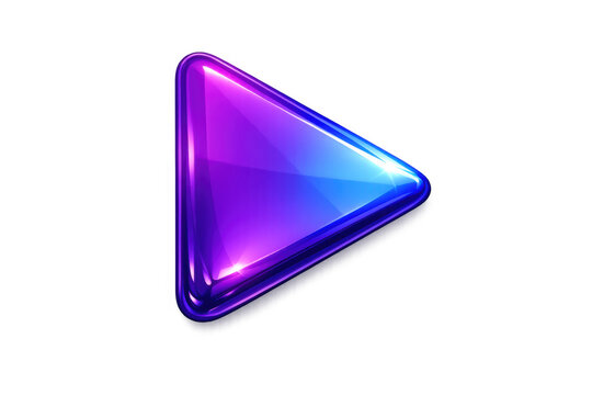 Glossy 3d play button icon in purple and blue gradient, symbolizing multimedia playback and streaming content