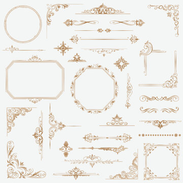 Vintage vector Set. Floral elements for design of monograms, invitations, frames, menus, labels and websites. Graphic elements for design