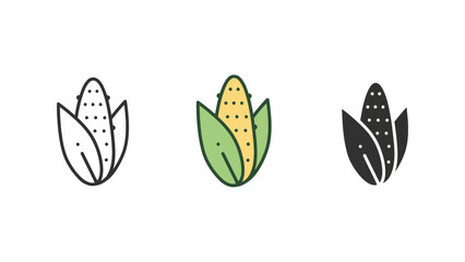 Fototapeta premium A set of three colorful corn icons on a white background