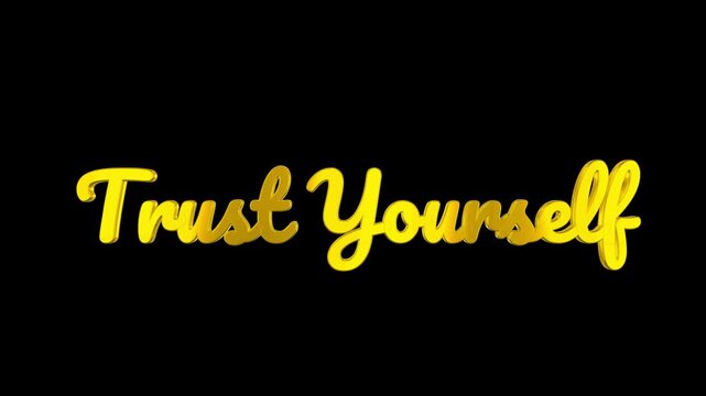Animated golden metallic script reading trust yourself appears dynamically over a vibrant green screen background with lens flare effects