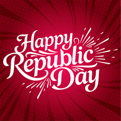 Happy Republic Day Decorative Typography on Red Abstract Background 2D Vector Motion Graphic Illustration for Animation, Web and Poster Designs
