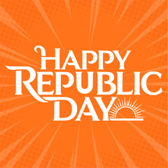 Happy Republic Day Typography with Sunrise Symbol on Orange Background 2D Vector Motion Graphic Illustration for Animation, Web and Poster Designs