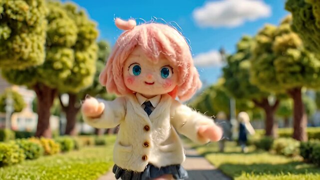 Anya Forger Doll in the Park - A Charming Stop Motion Animation.