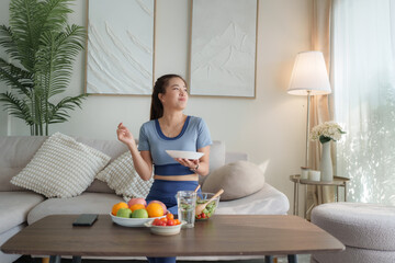 Young woman enjoying healthy eating lifestyle at home