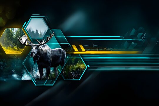 Futuristisches Tierbanner mit Bison in geometrischem Tech-Design
